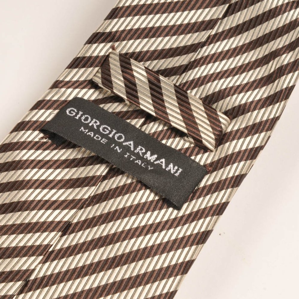 Armani Designer diagonal striped gold and brown Tie hand made in italy {Mint} - Picture 3 of 7